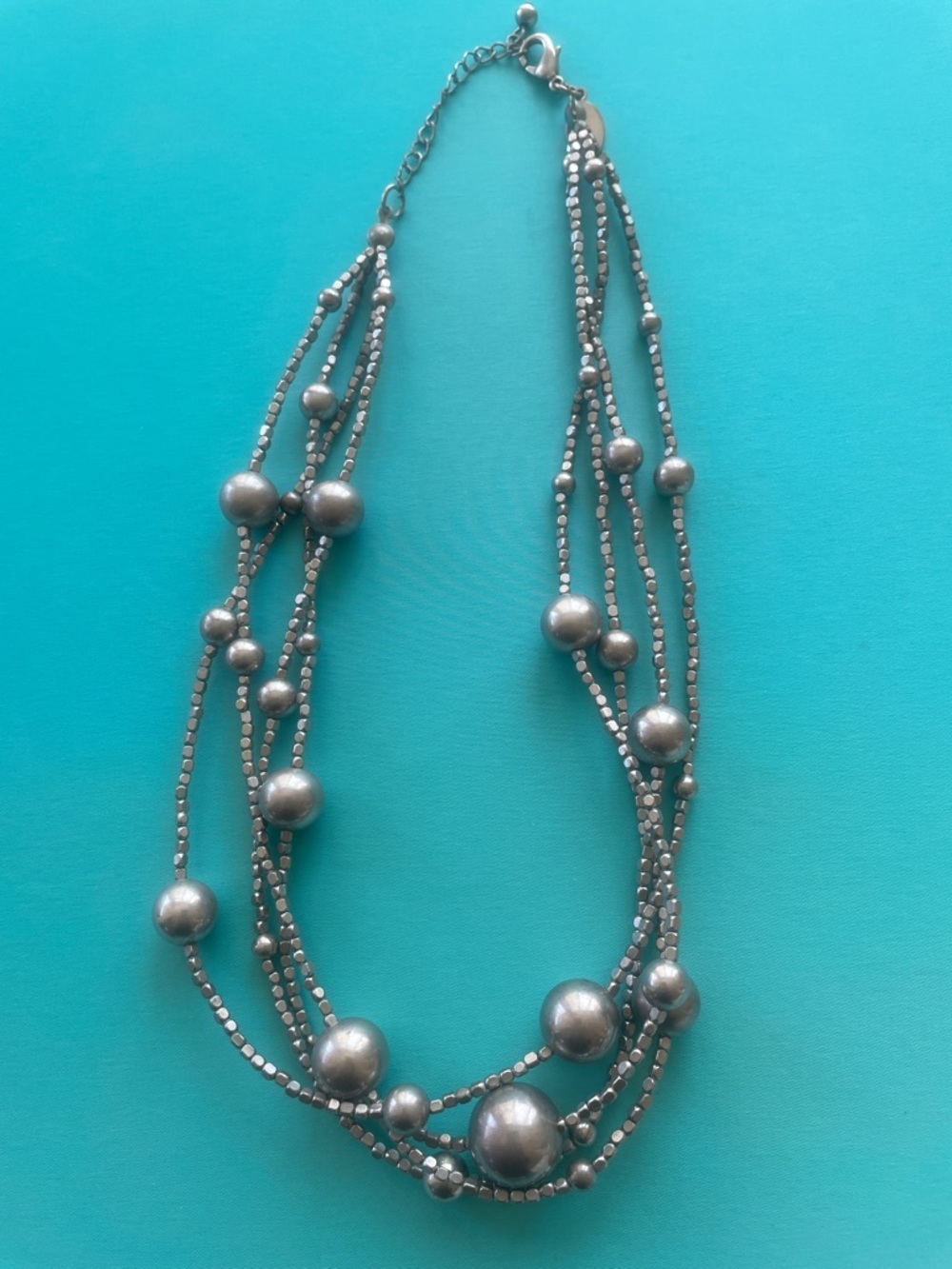 White  House Black Market Multi-Strand Matte Silver Bead Necklace